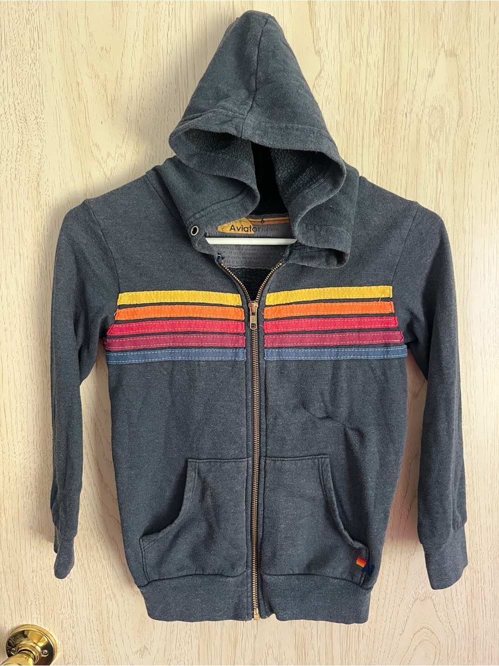 AVIATOR NATION KID'S 5 STRIPE HOODIE NAVY BLUE Sz 6 FLAW